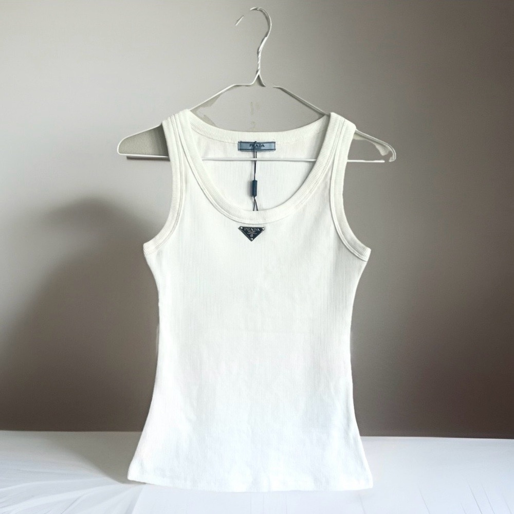Prada Cream Ribbed Tank Top- AUTHENTIC